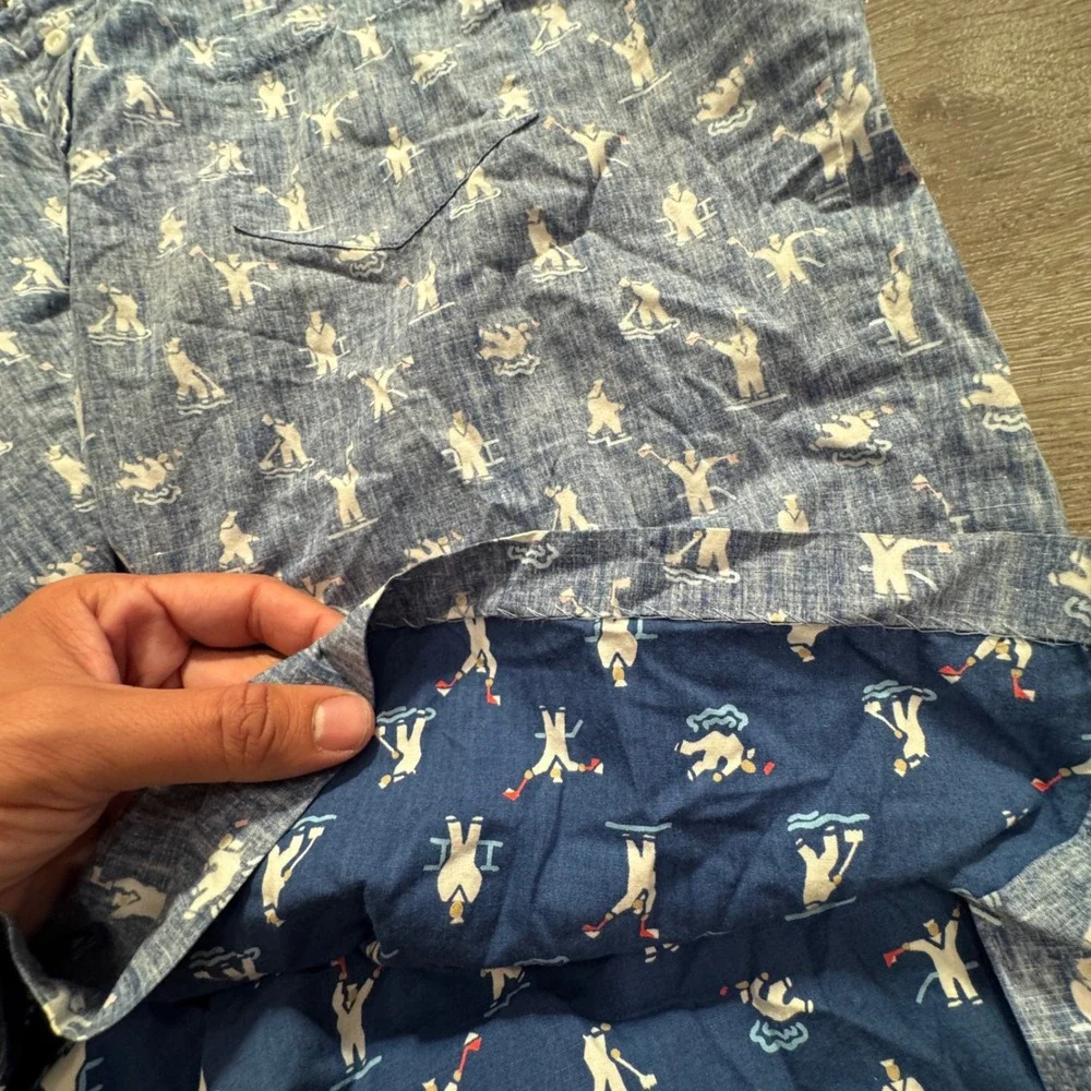 Reyn Spooner Shirt Men M Blue Sailor Reverse Print Cotton Aloha Popover Hawaiian